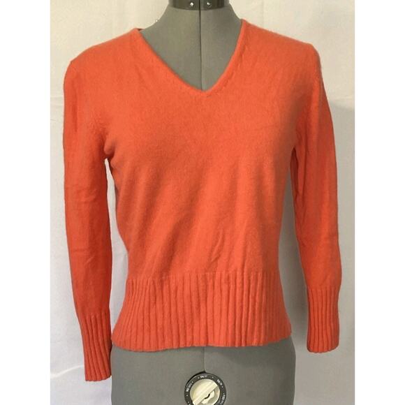 Ann Taylor Women's Orange 100% 2 Ply Cashmere Sweater Medium - Picture 1 of 12